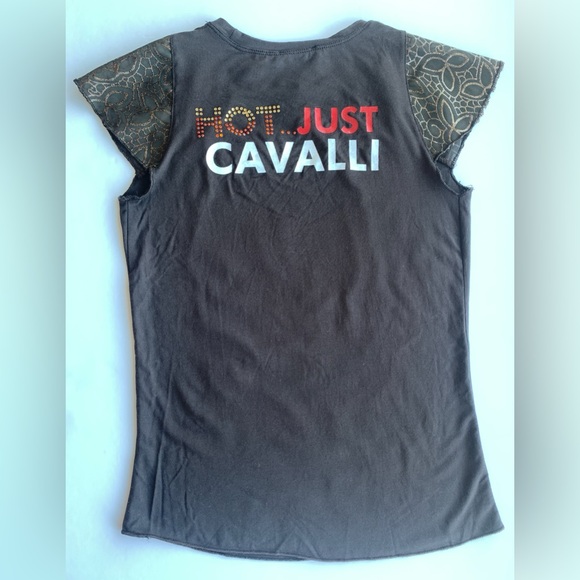 Just Cavalli Printed and Rhinestone Embellished Brown T-Shirt XS Women - Picture 3 of 6